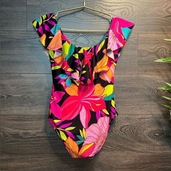 Trina Turk Swim Women's Solar Floral Off The Shoulder Ruffle Swimsuit, Sz 4. NWT - Picture 7 of 16